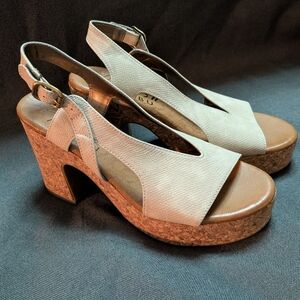 Blowfish Cream Platform Slingback Sandals with Cork Heel